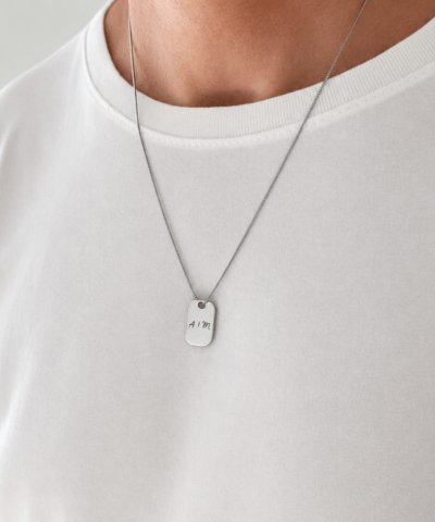 Colar Masculino Personalizado com Gravação Livre Frente e Verso - Corrente Veneziana com Pingente Retangular Joia Autoral