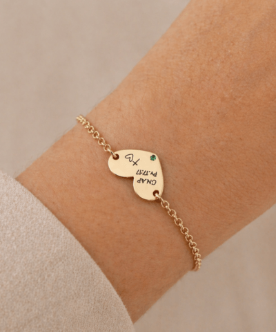 Pulseira Personalizada com Gravação Livre Frente e Verso | Pingente Coração Semijoia Exclusiva com Foto, Frase, Digital ou Desenho